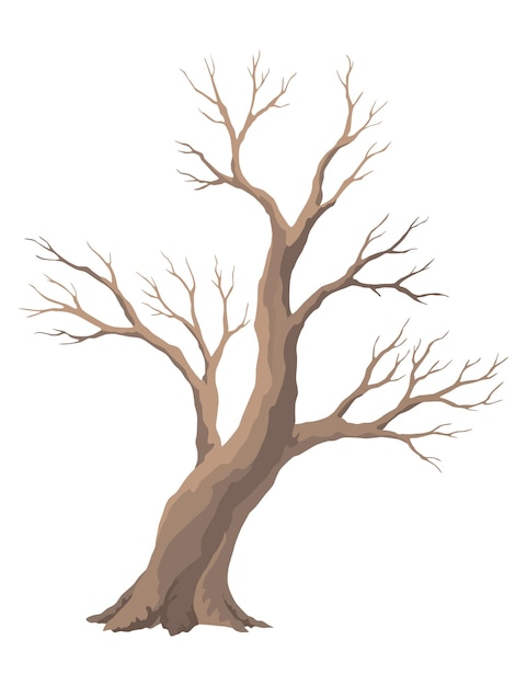 Vector old dead tree rough spooky bark dry naked branch silhouette vector scary forest leafless trunk nature ecology problems concept winter or autumn season plants icon isolated