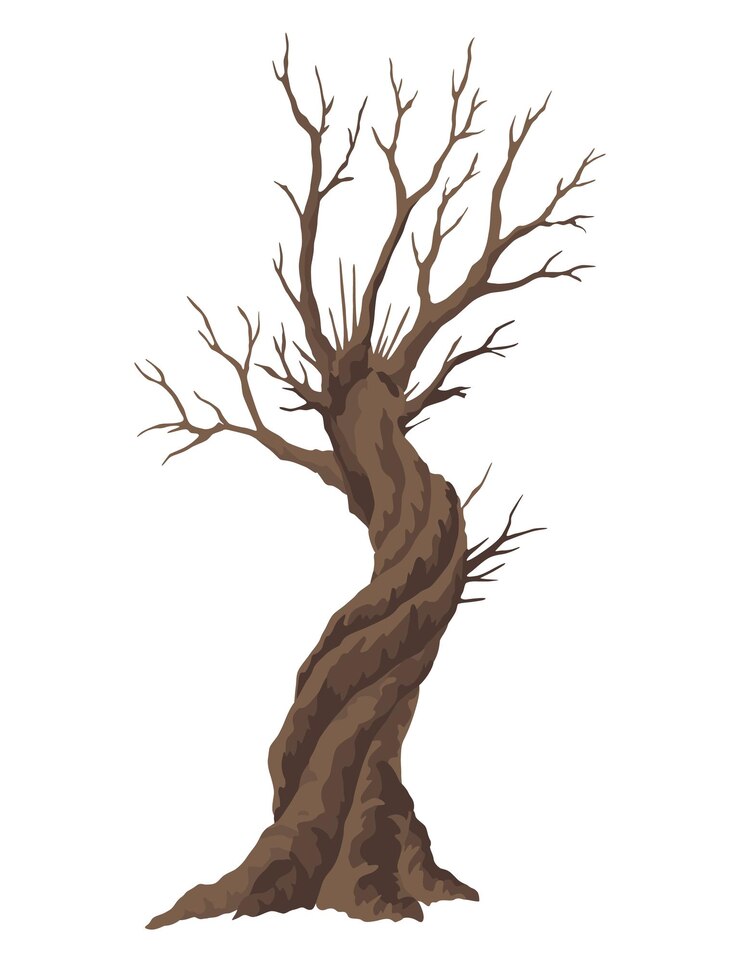 Vector old dead tree rough spooky bark dry naked branch silhouette vector scary forest leafless trunk nature ecology problems concept winter or autumn season plants icon isolated