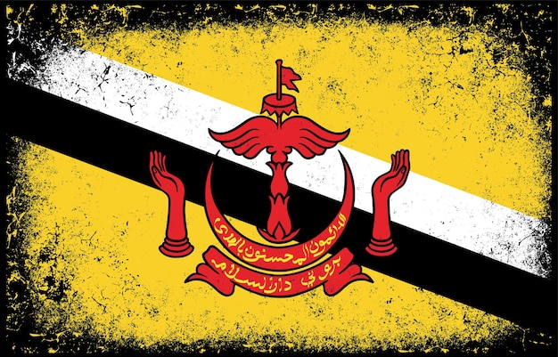 Old dirty grunge vintage brunei darussalam national flag illustration