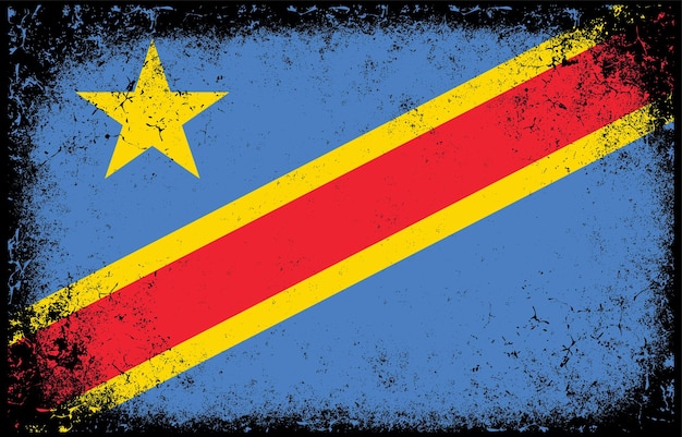 Old dirty grunge vintage democratic republik of the congo national flag illustration