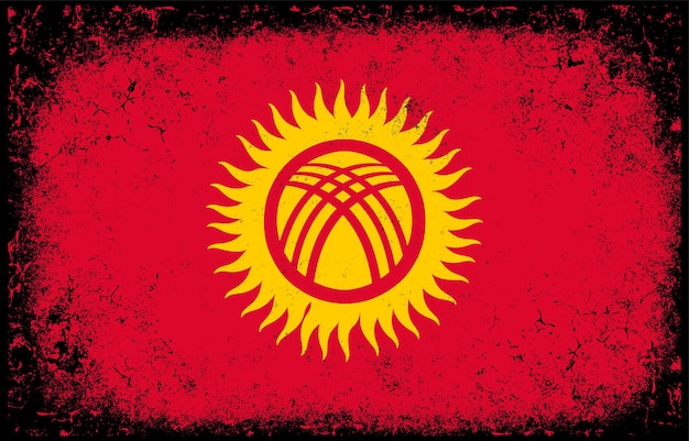 Old dirty grunge vintage kyrgyzstan national flag background