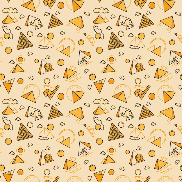 Old Egypt Pyramids vector concept creative colored seamless pattern