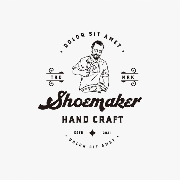 Vector old experience shoemaker hand drawn logo concept retro and vintage design