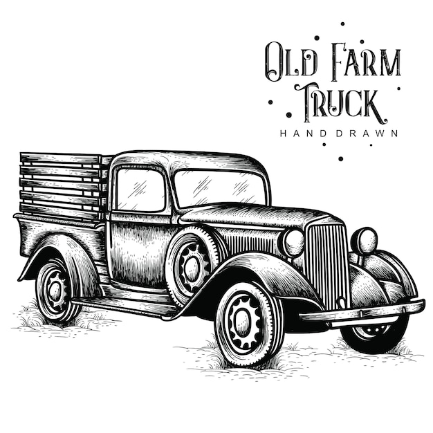 Vector old farm truck hand drawn