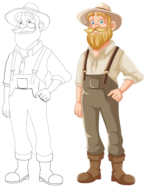 Vettore vecchio contadino con barba e baffi personaggio dei cartoni animati