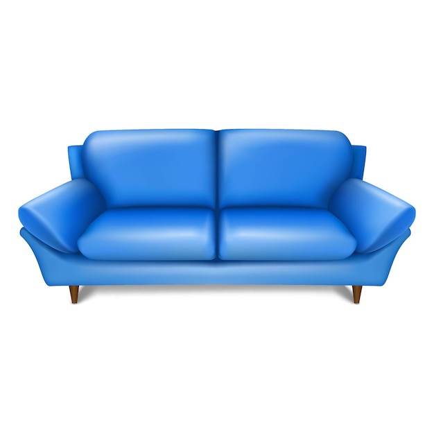 Vettore divano blu vintage di vecchia moda nella vista frontale