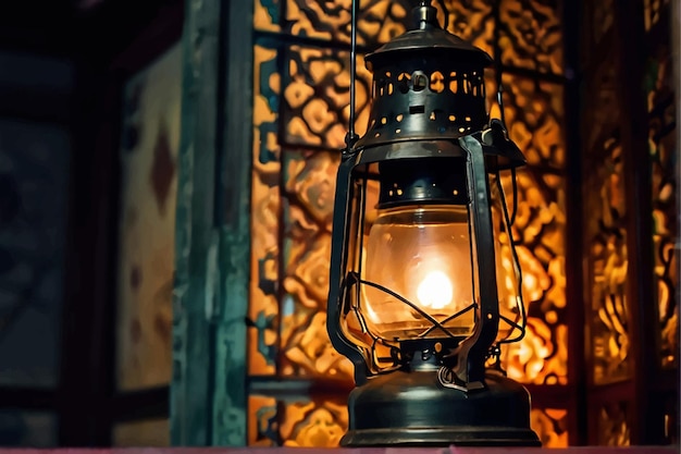 Vector old fashioned lantern in darkness light concept