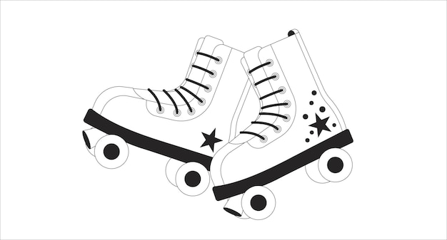 Old fashioned roller skates black and white lofi wallpaper Summer activities rollerskates vintage 2D outline objects cartoon flat illustration Entertainment vector line lo fi aesthetic background