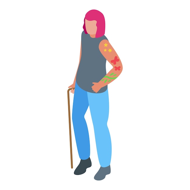 Old female with tattoos icon isometric vector Retirement person