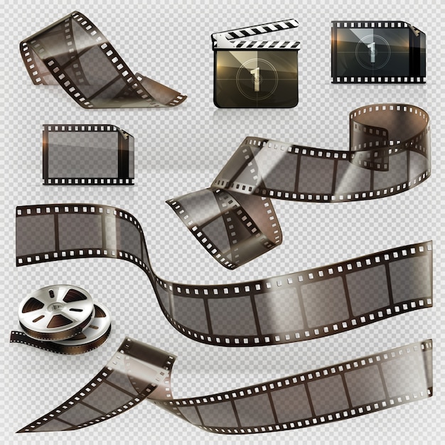 Vector old film strip with transparency icon set