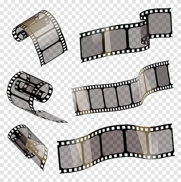 Old film strip with transparency on a transparent background in 3d Vector illustration 10 EPS