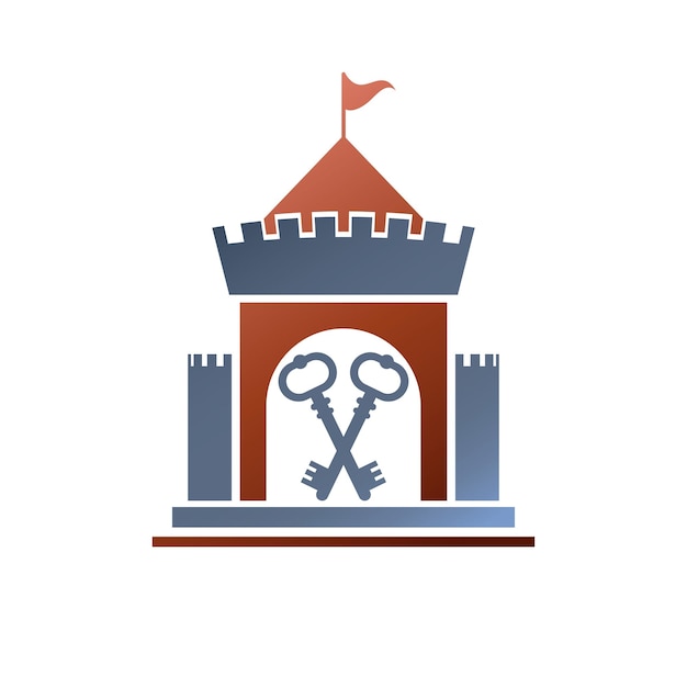 Old fortress decorative isolated vector illustration. Ancient Castle ornate logo in old style on white background.