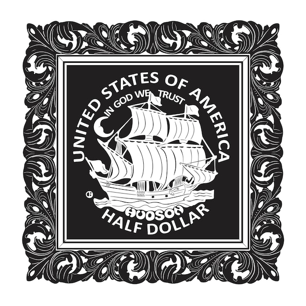 Старая рамка и коллекция силуэтов американских монет за полдоллара ручной работы