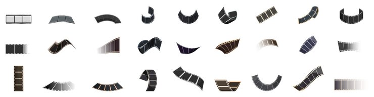 Vector old frame cinematic icons set set of film strip icons showing different shapes and styles