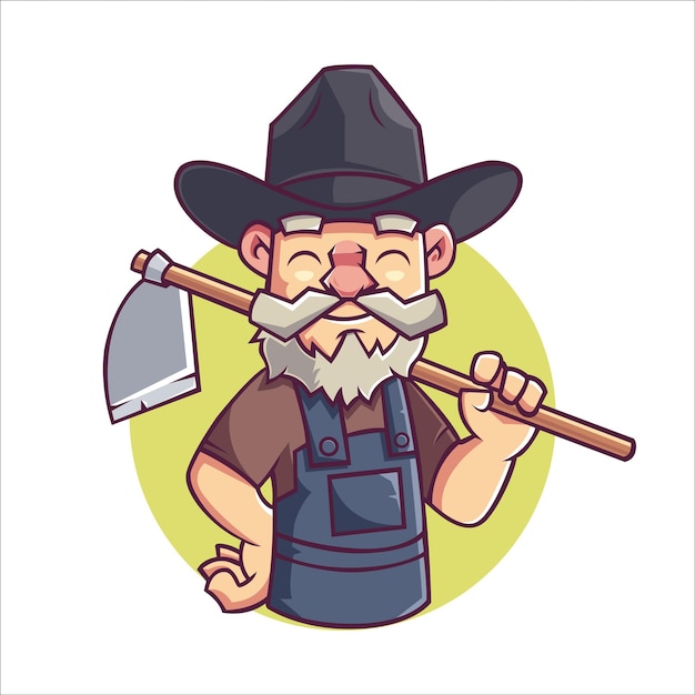 Old Funny Farmer Mascot Illustration