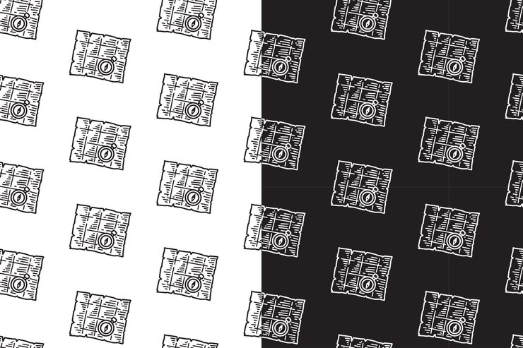 Vector old geographical map doodle hatching engraving seamless pattern on black white background set