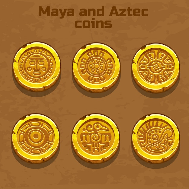 Oro antico azteco e maya monete, elemento di gioco