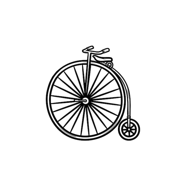 Old high wheel hand drawn outline doodle icon. Retro transport, vintage bicycle and recreation concept