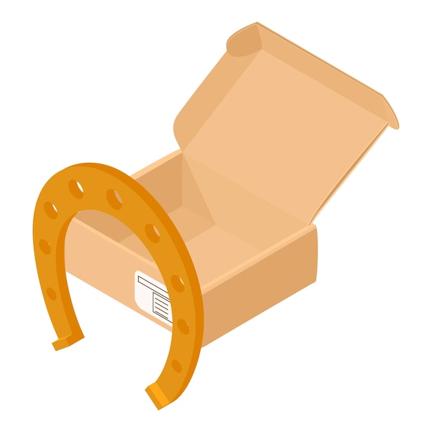 Old horseshoe icon isometric vector big golden horseshoe near opened postal box blacksmith symbol