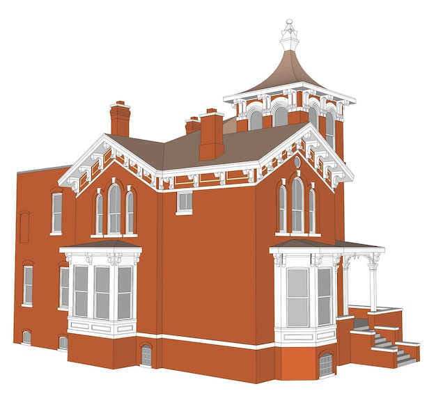 Old house in victorian style illustration on white background species from different sides