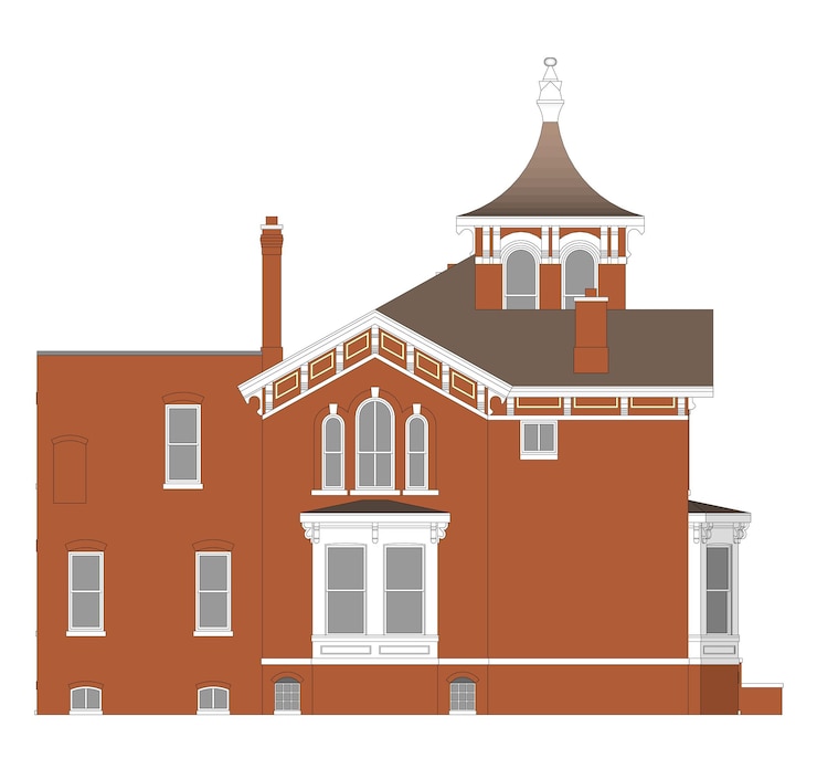 Vector old house in victorian style. illustration on white background. species from different sides.