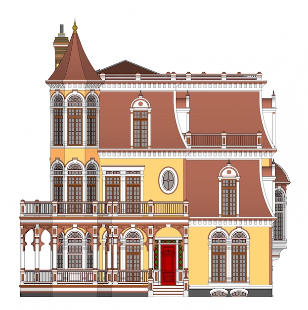 Old house in Victorian style illustration