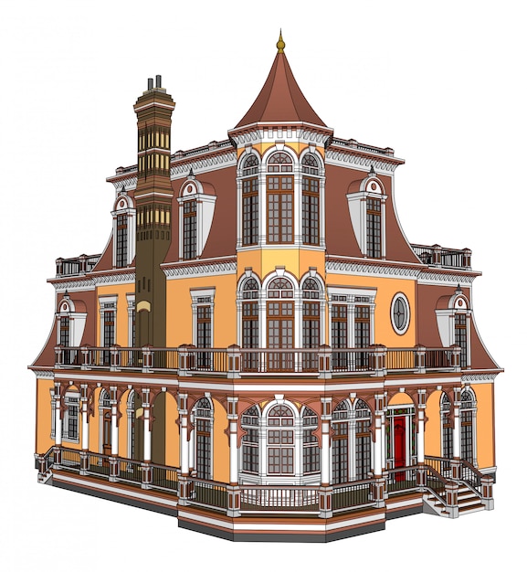 Old house in Victorian style illustration