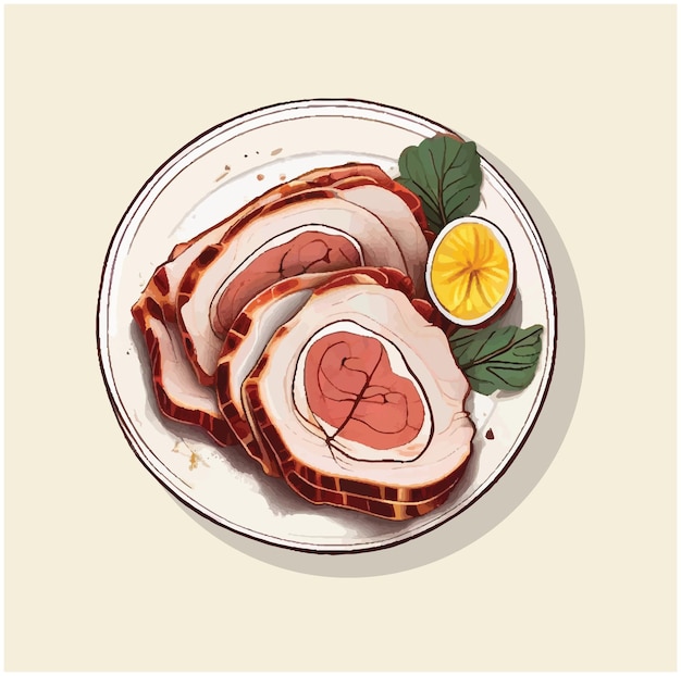 Vector old illustration of a pork sliced 02