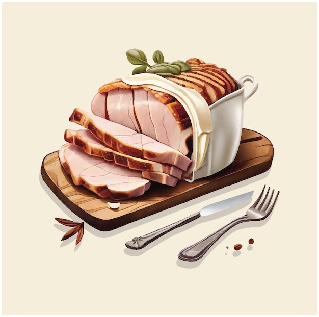 Old illustration of a Pork Sliced 03