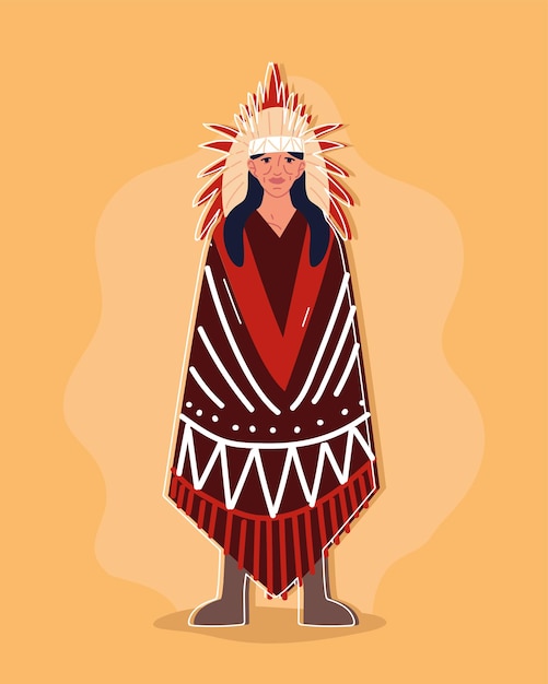 Old indigenous with feather headdress