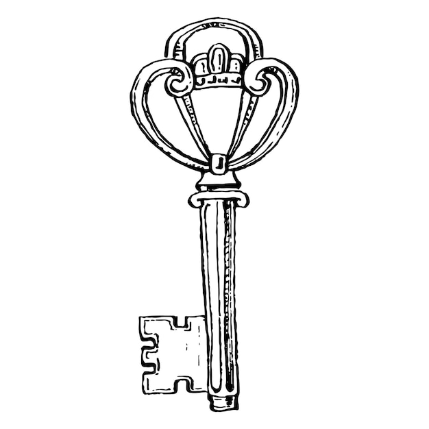 Old Key sketch Isolated element for design