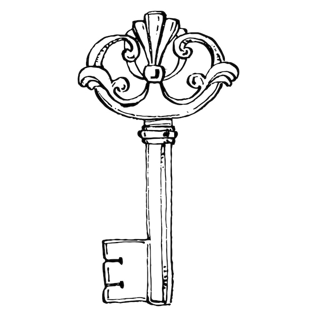 Old Key sketch Isolated element for design