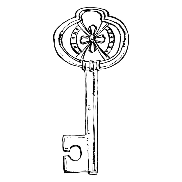 Old Key sketch Isolated element for design