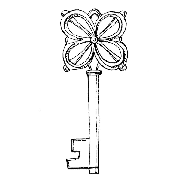 Old key sketch isolated element for design