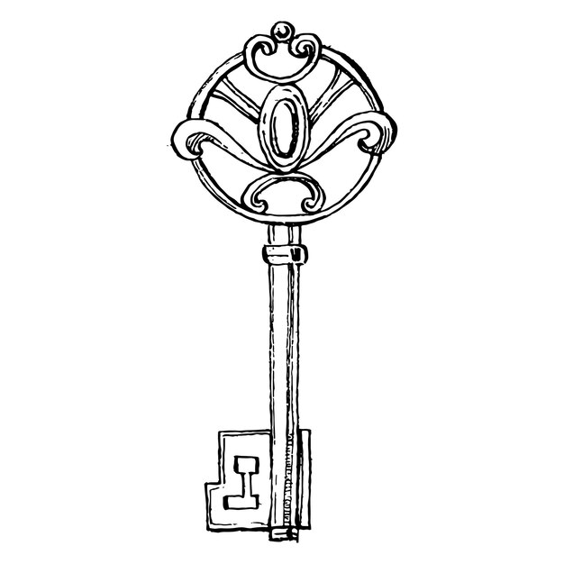 Vector old key sketch isolated element for design