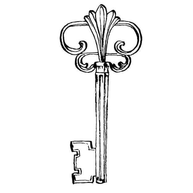 Old key sketch isolated element for design