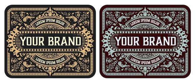 Vector old label with floral details. elements by layers.