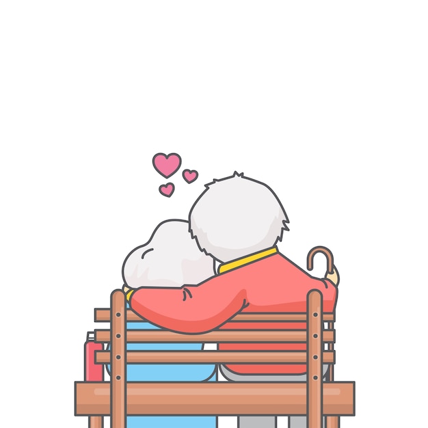 Vector old lovers sitting on bench vector illustration