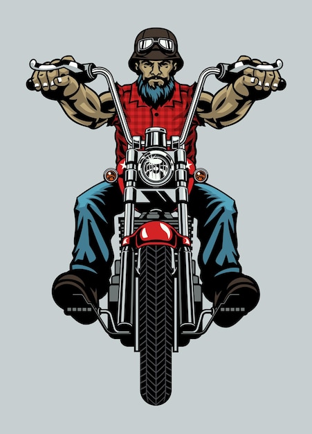 Vector old man biker riding chopper motorcycle