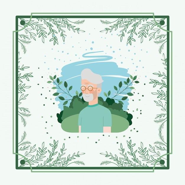 Old man card with herbal frame