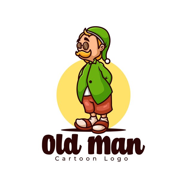 Disegno del logo della mascotte dei cartoni animati del vecchio uomo