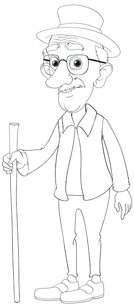 杖で歩く老人漫画