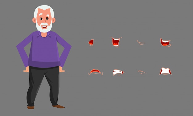 Vector old man character with different emotion or expression set.