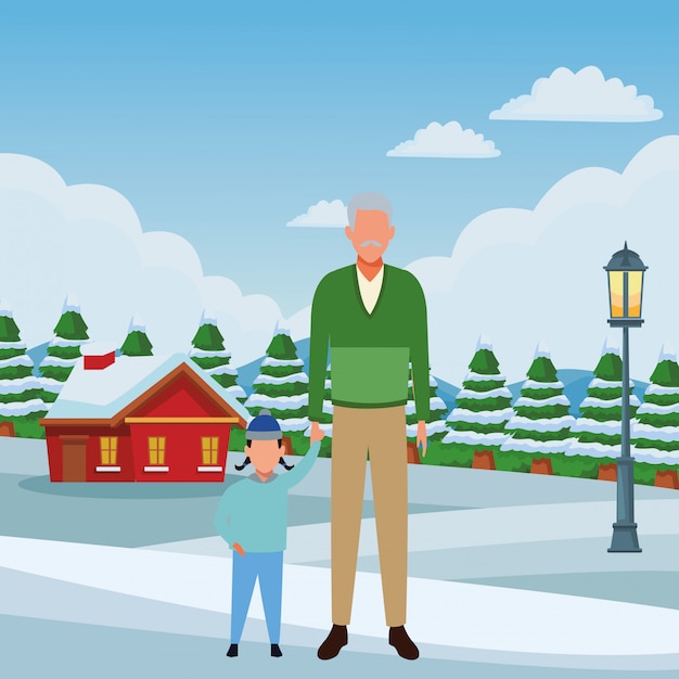 Vector old man and child avatar
