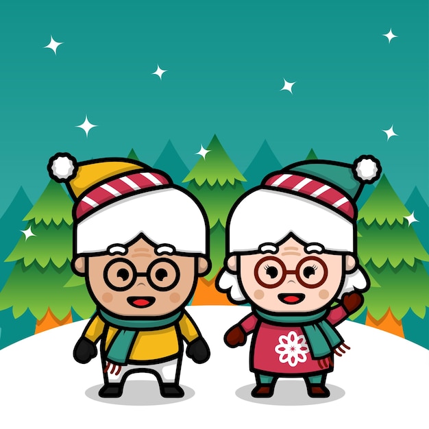 クリスマスを祝う老人カップル