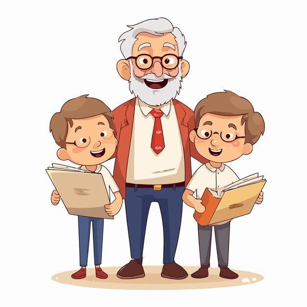 Vector old man folding paper vector graphic flat style