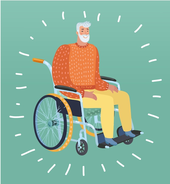 白で隔離の車椅子で障害者の老人の祖父