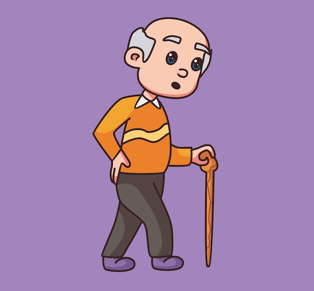 Vector old man grandfather walking cartoon