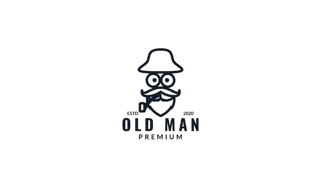 Old man head with cigar line logo design