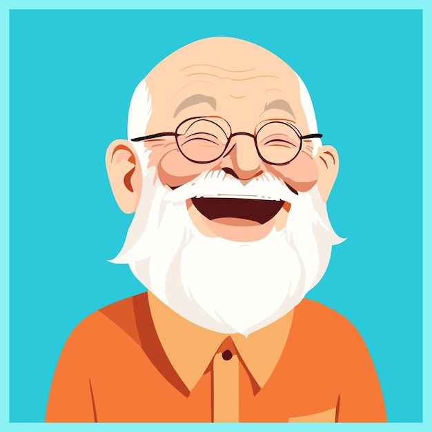 Vector old man laughter and joy smile face flat illustration avatar